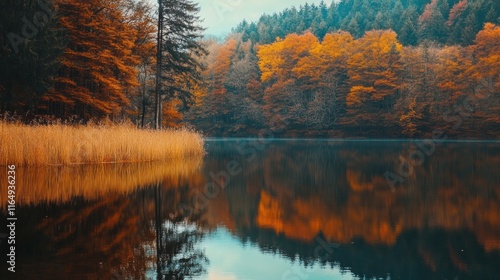 Autumnal Reflections on a Still Lake