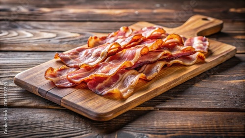 Crispy Bacon Slices on Wooden Cutting Board, crunchy, food, crunchy, food, slices, tasty, savory, golden