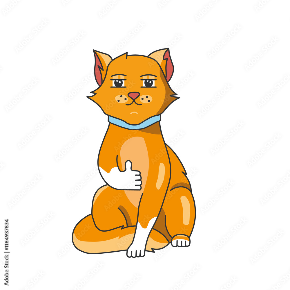 Obraz premium Friendly Orange Cat Giving Thumbs Up with Positive Expression on White Background