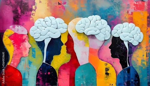 Abstract business concepts explored through colorful portraits of human brains in a creative environment conceptual art displayed from a unique viewpoint