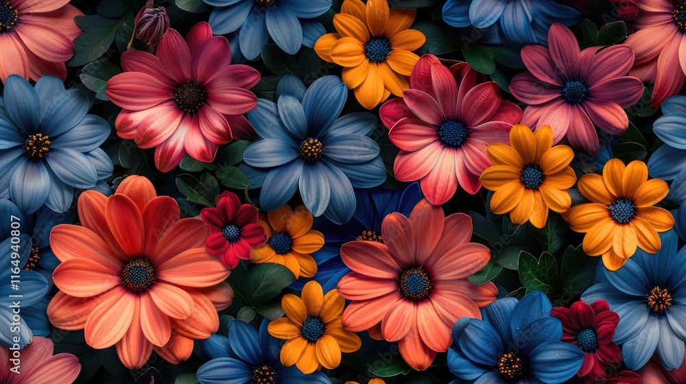 A vibrant arrangement of colorful flowers in various shapes and sizes. A vibrant arrangement of colorful flowers in various shapes and sizes.