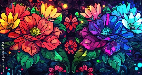 Wallpaper Mural A vibrant floral illustration featuring colorful flowers against a dark background. Torontodigital.ca