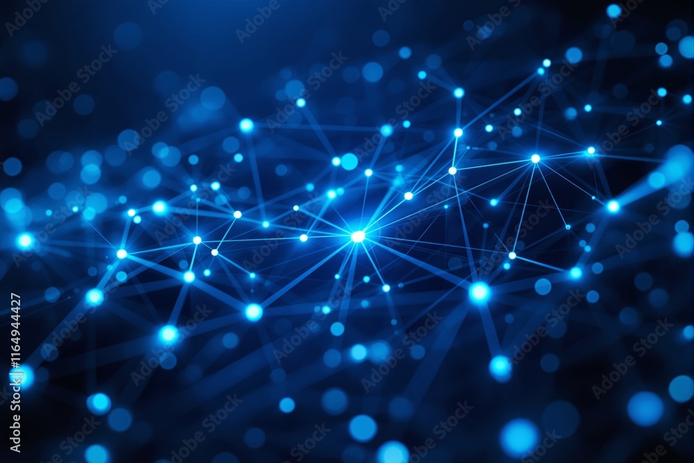 Abstract glowing blue network with interconnected dots and lines on a dark background. Digital concept of technology, data, and connectivity. Ai generative Abstract glowing blue network with interconnected dots and lines on a dark background. Digital concept of technology, data, and connectivity. Ai generative