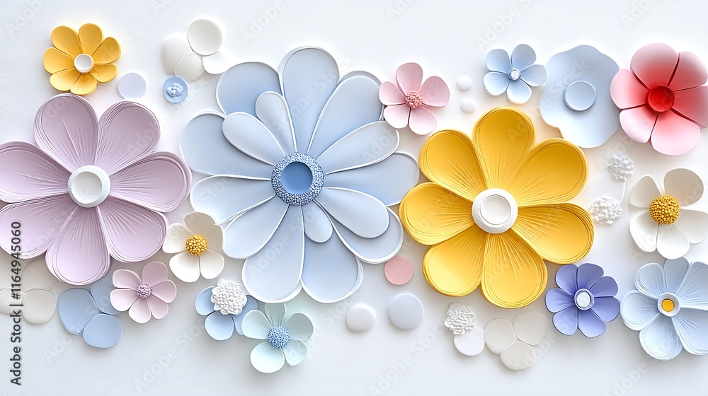 Pastel Paper Flowers Background D Floral Design Spring Decor Pastel Paper Flowers Background D Floral Design Spring Decor