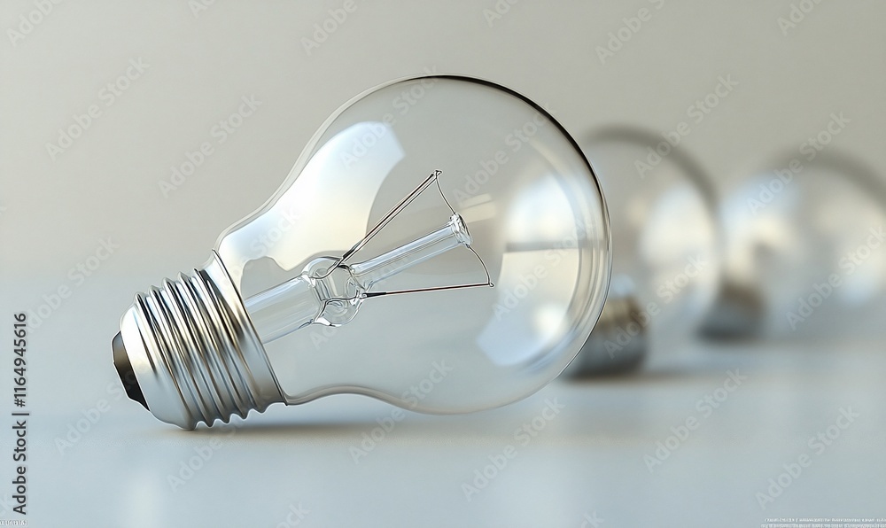 Close-up of three clear light bulbs on a surface, one in focus. Close-up of three clear light bulbs on a surface, one in focus.