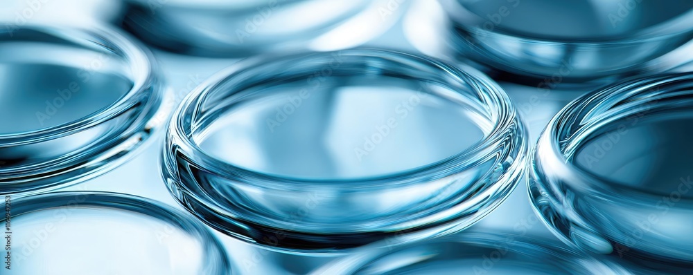 Circles abstract background idea. Close-up view of transparent glass lenses with a blue tint for scientific use. Circles abstract background idea. Close-up view of transparent glass lenses with a blue tint for scientific use.