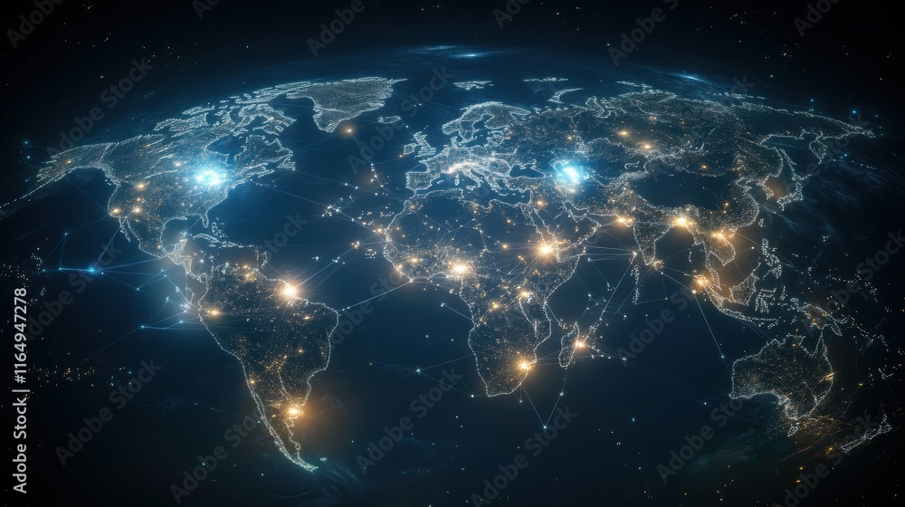 Global digital connections illuminate the world map, highlighting international networking and advanced technology in a visually stunning display. Global digital connections illuminate the world map, highlighting international networking and advanced technology in a visually stunning display.