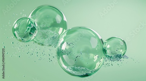 Wallpaper Mural Three translucent green bubbles with water droplets on a soft green background. Torontodigital.ca