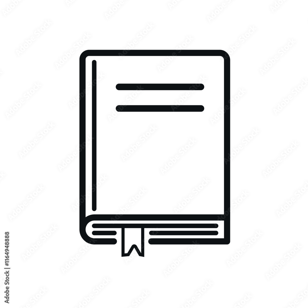 Closed book with a bookmark icon. Vector outline illustration Closed book with a bookmark icon. Vector outline illustration