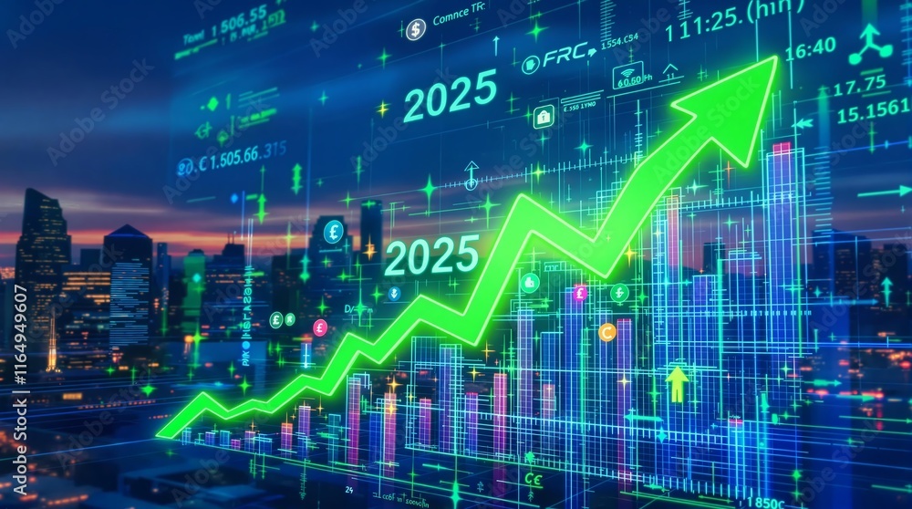 Financial Growth Chart 2025, Data Analytics, Business Investment, Market Analysis, Digital Progress, Futuristic Cityscape, Upward Trend, Technology Innovation, Economic Rise Financial Growth Chart 2025, Data Analytics, Business Investment, Market Analysis, Digital Progress, Futuristic Cityscape, Upward Trend, Technology Innovation, Economic Rise