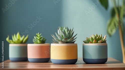 Wallpaper Mural Colorful succulent pots on a dining table creating a vibrant housewarming ambiance with a fresh gardening theme and inviting vertical background Torontodigital.ca