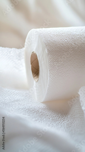 Close-up of toilet paper roll unraveling photo