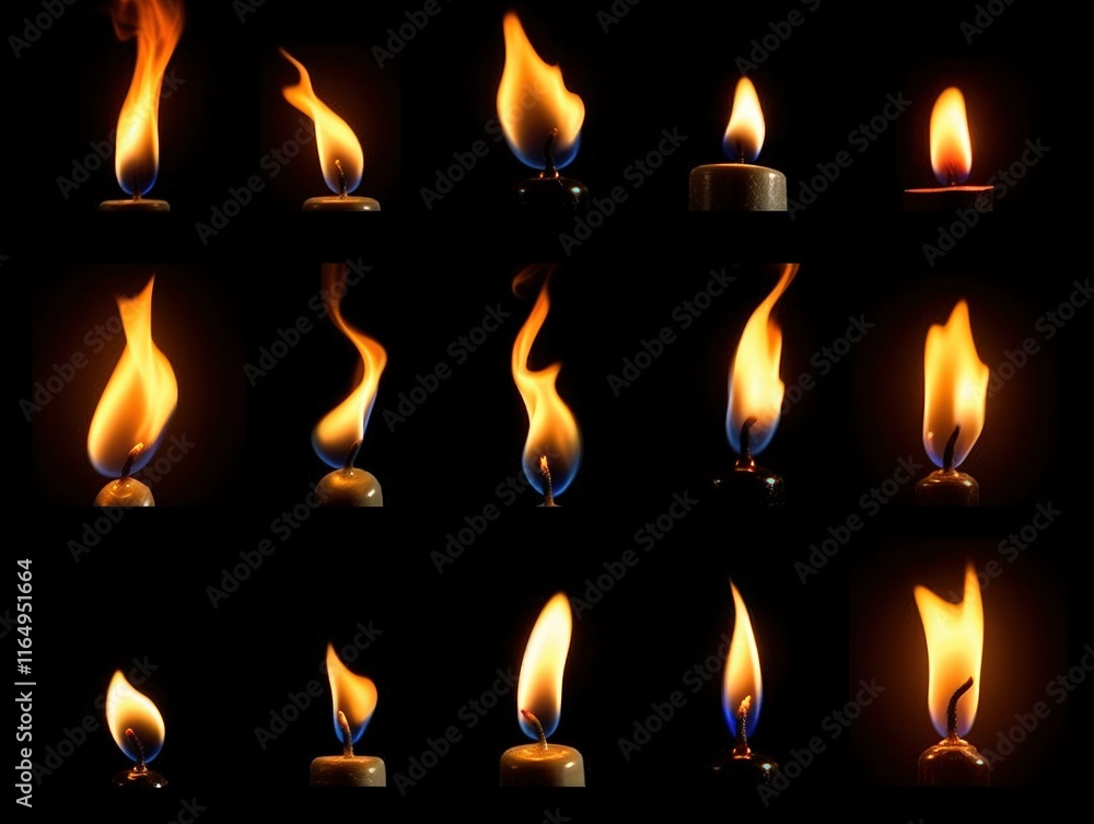 Mesmerizing Collection of Candle Flames in Various Forms and Movements Displaying Unique Shapes and Colorful Flickers on a Dark Background Mesmerizing Collection of Candle Flames in Various Forms and Movements Displaying Unique Shapes and Colorful Flickers on a Dark Background