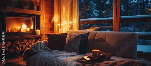 Warm and inviting living room with a stylish sofa, soft lighting, and fireplace creating a cozy atmosphere for home decor ideas