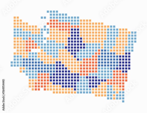 Washington dotted map. Digital style map of the state on white background. Washington shape with square dots. Colored dots style. Large size squares. Awesome vector illustration.