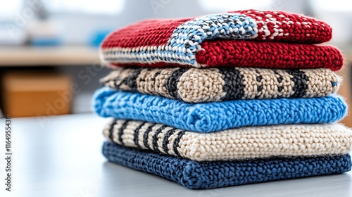 Stack of Knitted Sweaters  Cozy Winter Fashion  Handmade Textiles