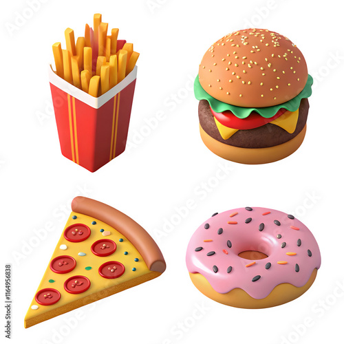 sauce mustard background olated burger icon meal 3d emoji combo design french 3d cartoon white bottle american rendering with hot fast creative set photo