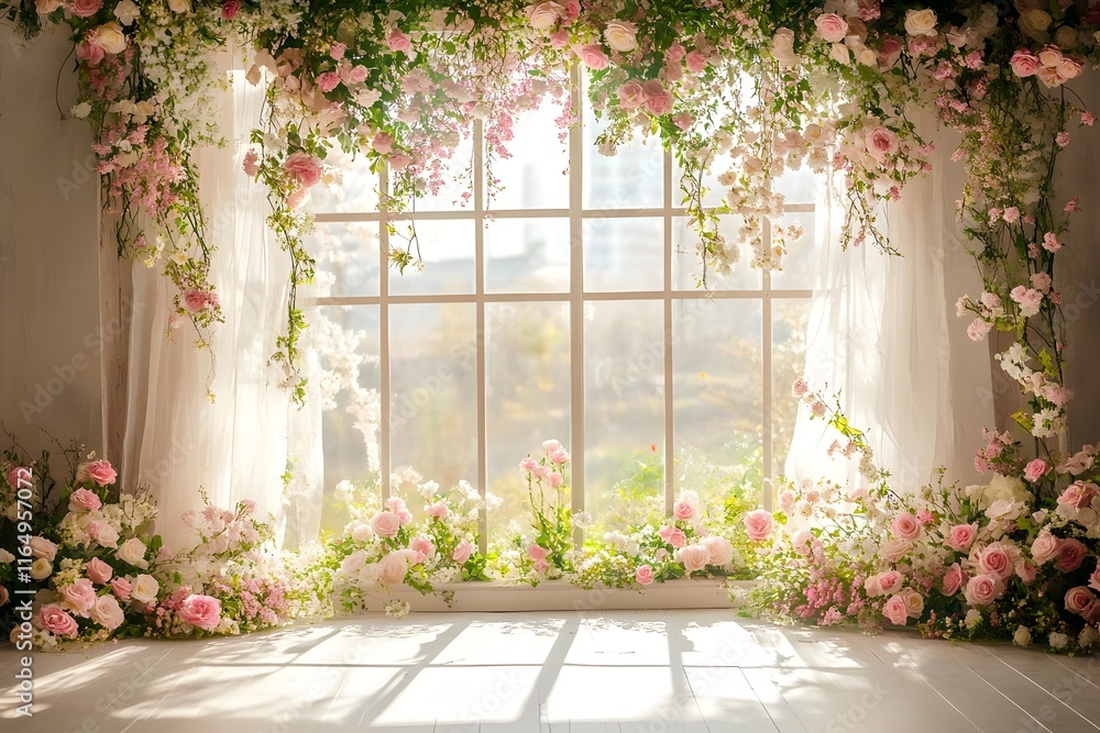 Background wedding with flowers around generative AI Background wedding with flowers around generative AI