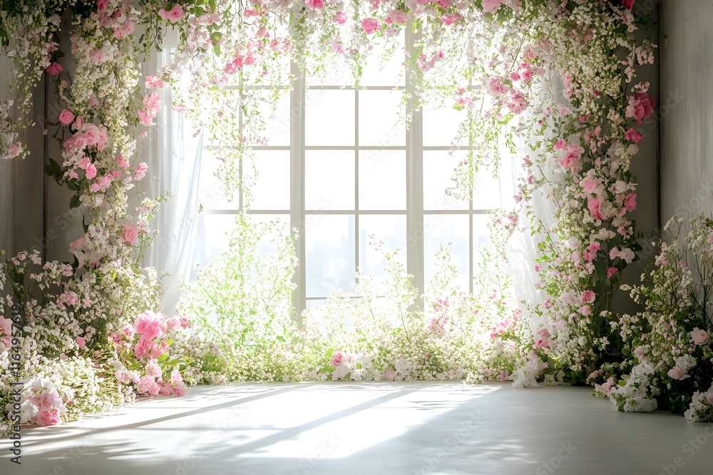 Background wedding with flowers around generative AI Background wedding with flowers around generative AI
