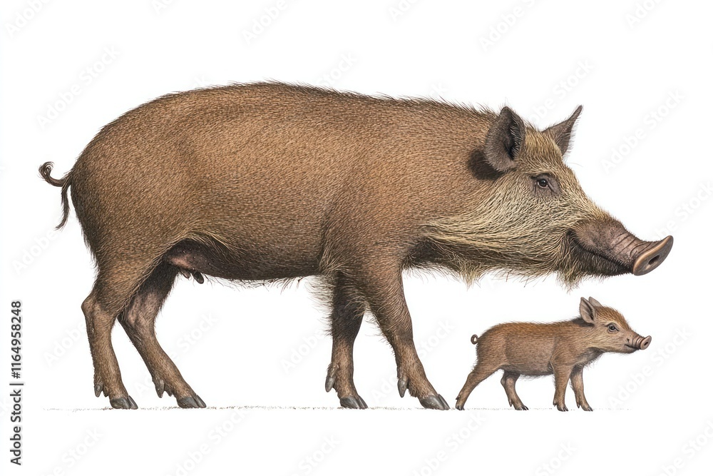 Wild Boar Family in Forest - Collection of Animals in Panoramic Banner Wild Boar Family in Forest - Collection of Animals in Panoramic Banner