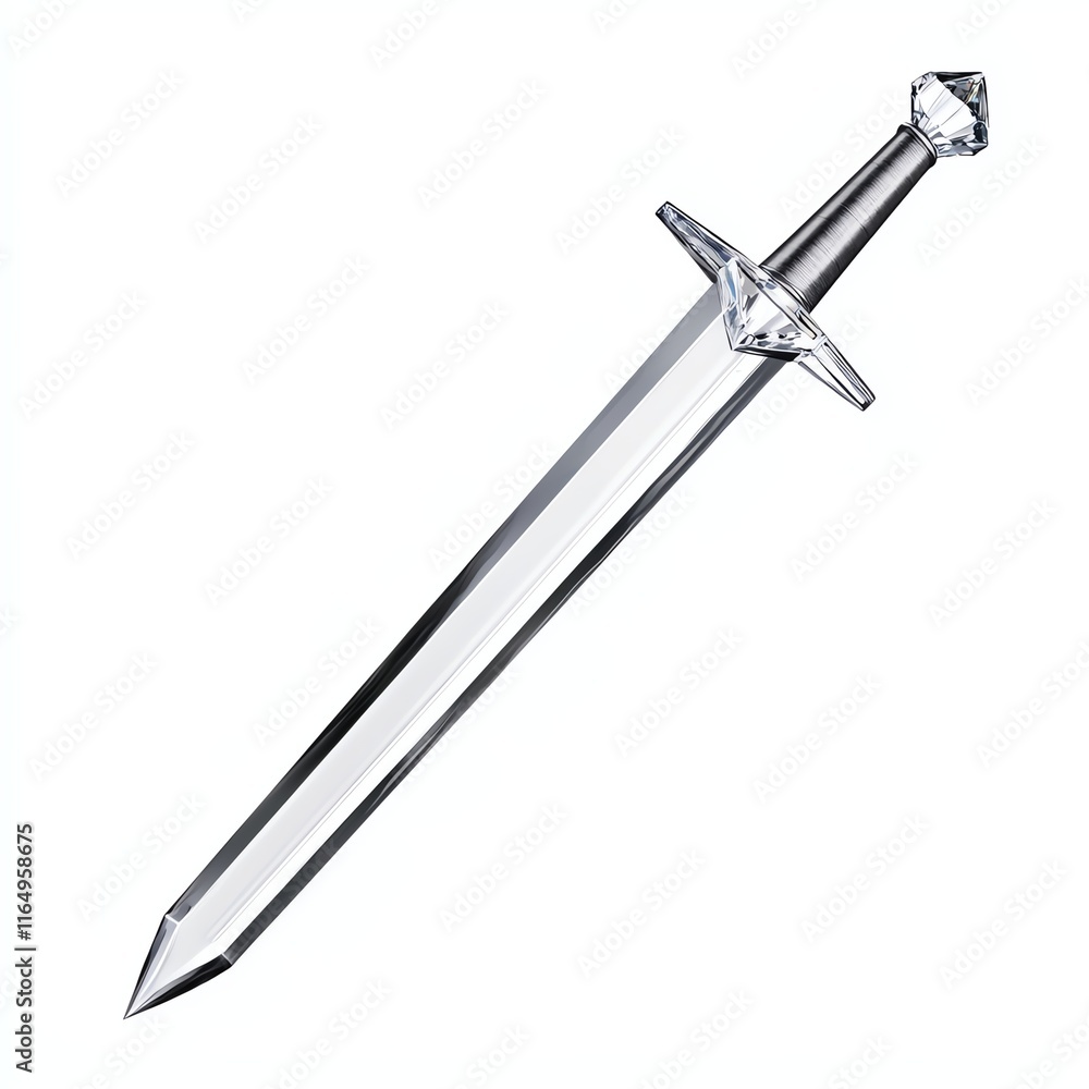 A sleek, crystal-clear sword with a polished blade and intricate hilt design, showcasing elegance and craftsmanship. A sleek, crystal-clear sword with a polished blade and intricate hilt design, showcasing elegance and craftsmanship.
