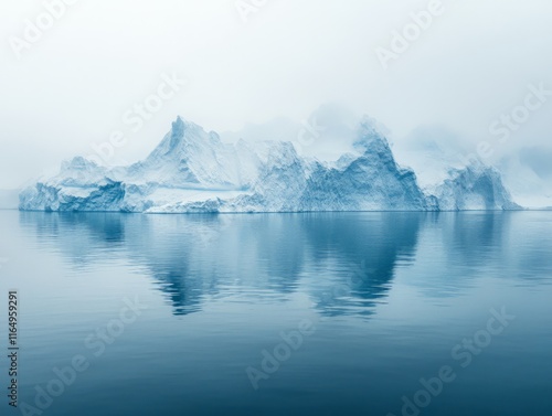 Wallpaper Mural A serene icy landscape with a glacier reflected in calm waters, enveloped in mist. Torontodigital.ca