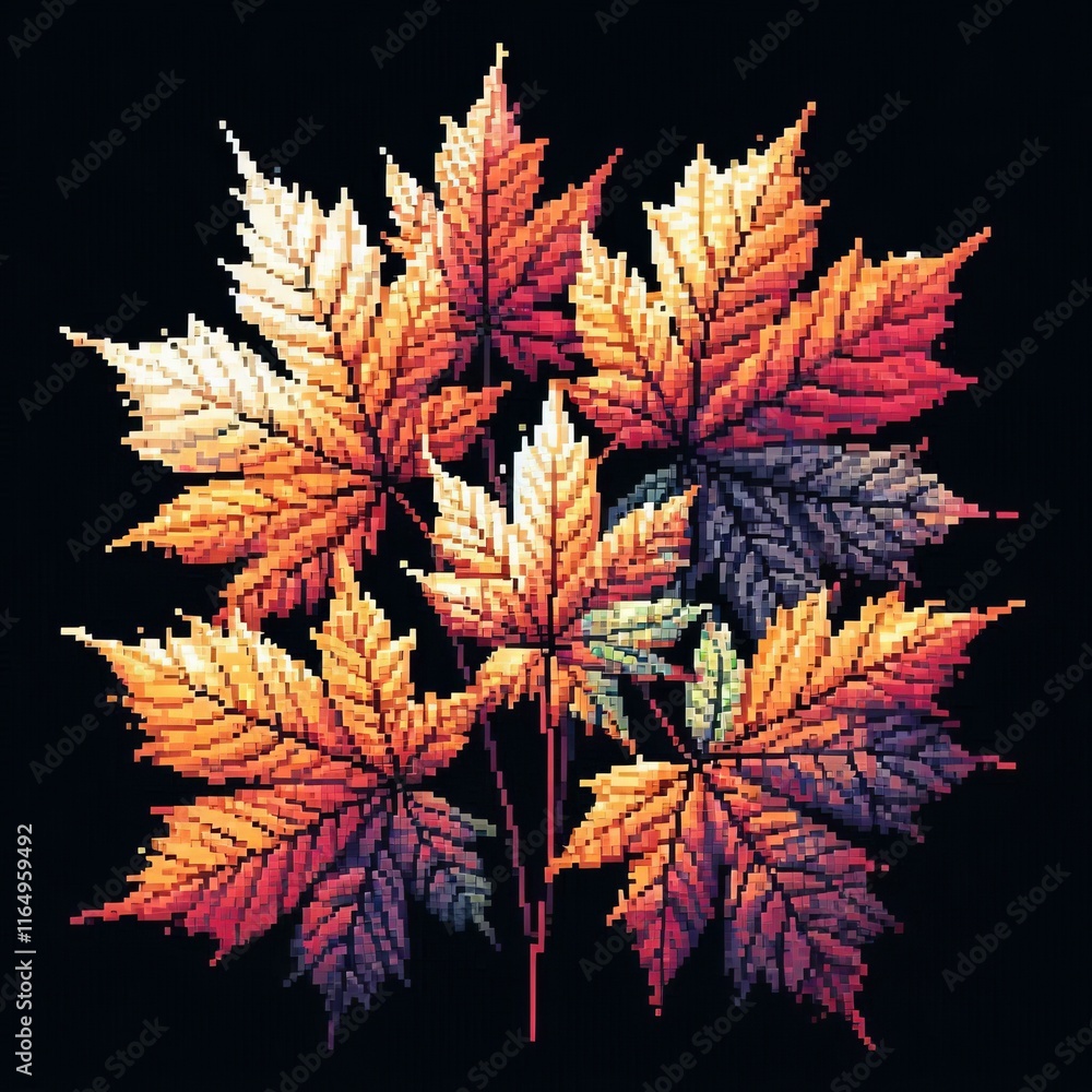 Pixelated Leaves Create a pixel art image of autumn leaves captu Pixelated Leaves Create a pixel art image of autumn leaves captu