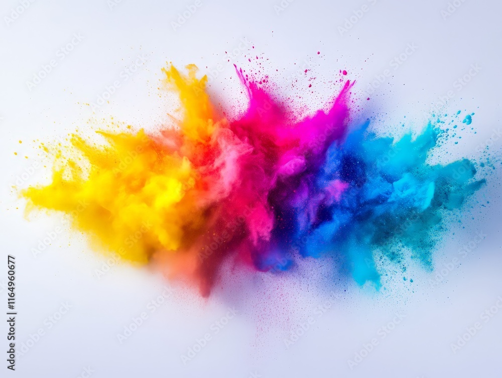 Fototapeta premium A vibrant explosion of colorful powder against a white background.