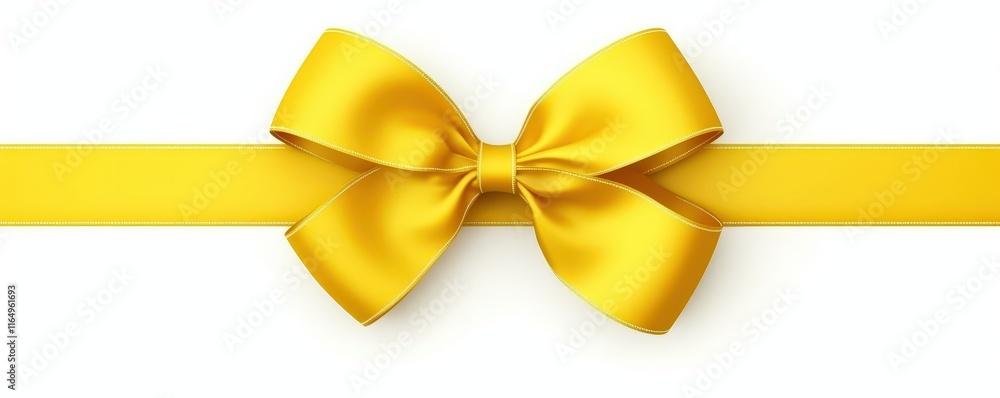 Realistic Yellow Bow Decoration with Glossy Finish on White Background for Gift Wrapping and Crafting Projects Realistic Yellow Bow Decoration with Glossy Finish on White Background for Gift Wrapping and Crafting Projects
