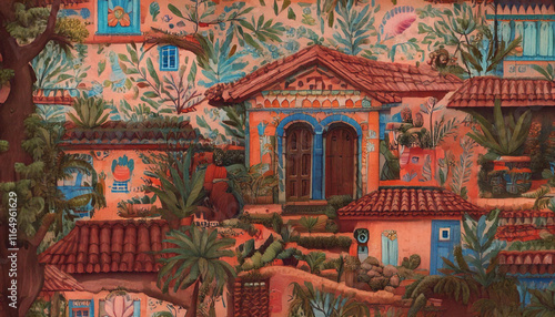 Wallpaper Mural seamless wallpaper with old house; architecture for designer; concept backdrop and logo design in rich warm colors Torontodigital.ca