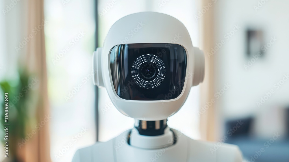 Innovative robot interaction smart home environment technology showcase modern living room close-up ai advancements Innovative robot interaction smart home environment technology showcase modern living room close-up ai advancements
