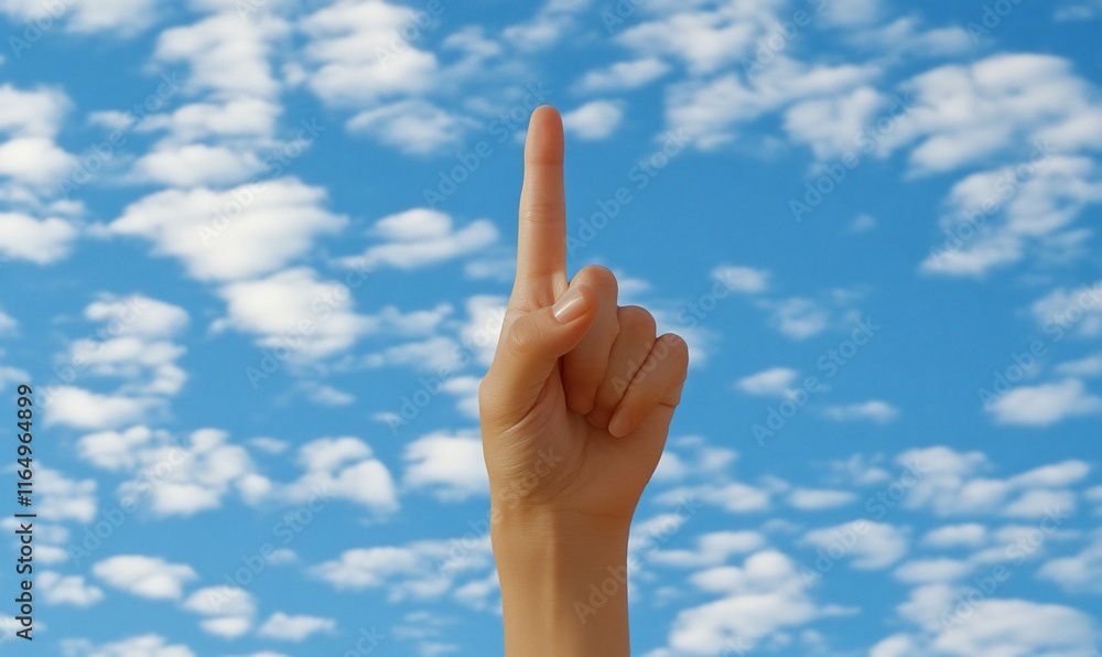 Hand pointing up against a blue sky. (1) Hand pointing up against a blue sky. (1)