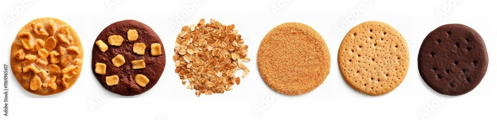 Obraz premium Isolated Set of Various Delicious Cookies Including Crunchy, Chewy, and Sweet Biscuit Types for Culinary Themes and Food Photography Needs