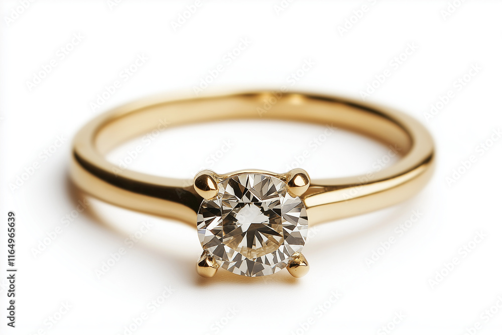 Golden engagement ring featuring a large, sparkling diamond, symbolizing love, commitment, and enduring beauty Golden engagement ring featuring a large, sparkling diamond, symbolizing love, commitment, and enduring beauty