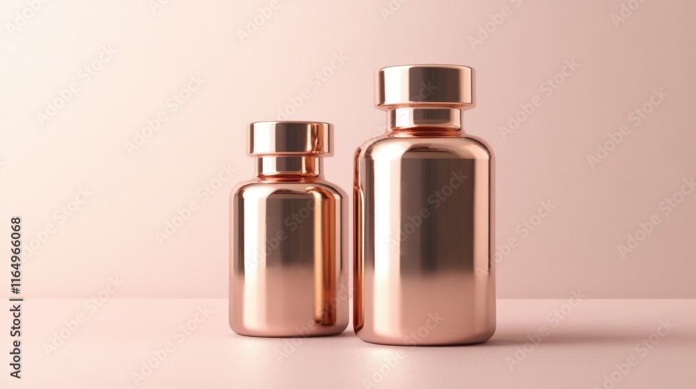 Two Rose Gold Bottles on a Pink Background. Two Rose Gold Bottles on a Pink Background.