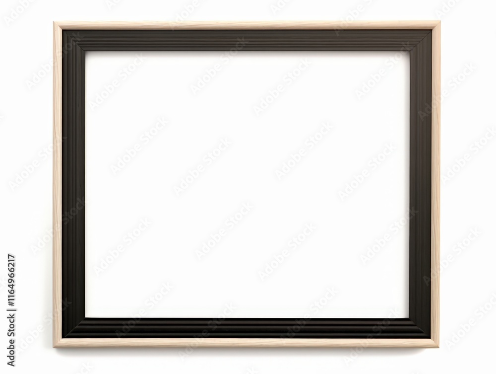 Isolated empty picture frame with black and white accents ready for artwork display in a minimalist and modern interior setting Isolated empty picture frame with black and white accents ready for artwork display in a minimalist and modern interior setting