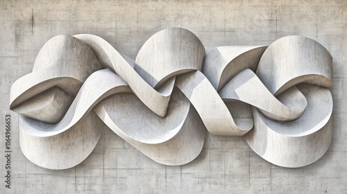 Abstract White Sculpture on Concrete Wall