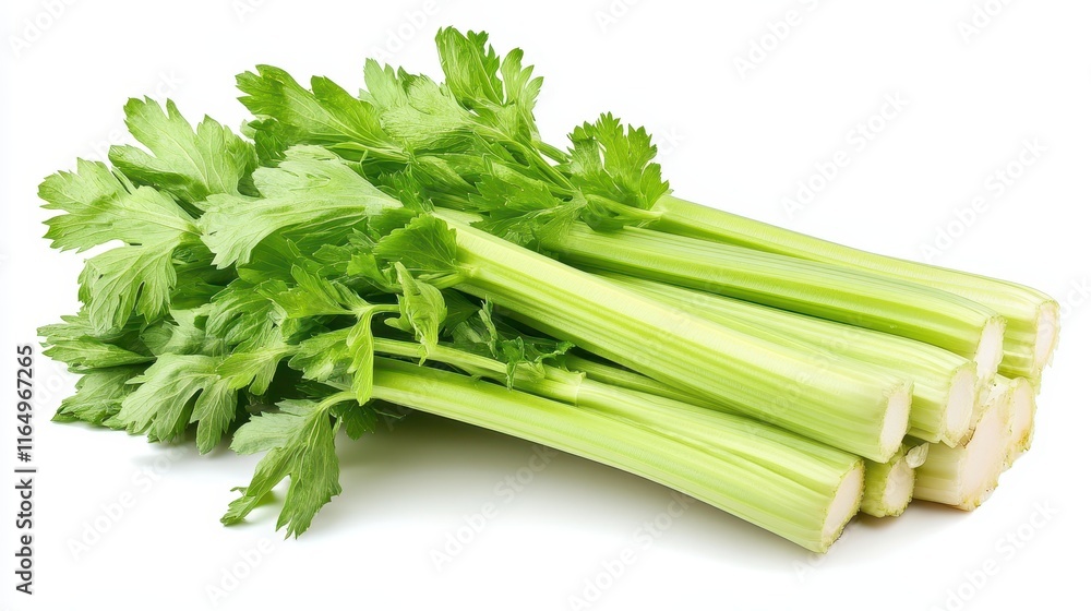 Fresh celery stalks with vibrant green leaves. Ideal for illustrating healthy eating, recipes, or grocery themes. Fresh celery stalks with vibrant green leaves. Ideal for illustrating healthy eating, recipes, or grocery themes.