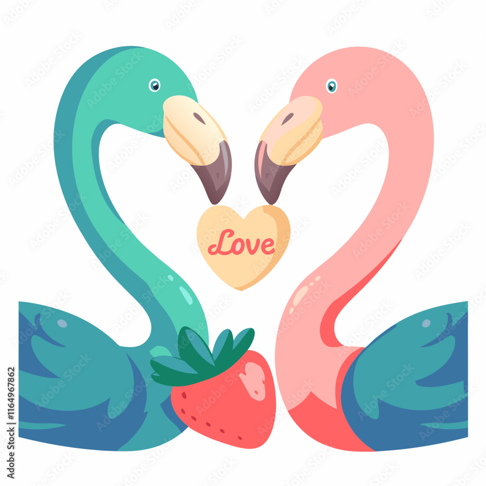 Valentine's day celebration with cute flamingos love theme digital artwork whimsical environment Valentine's day celebration with cute flamingos love theme digital artwork whimsical environment