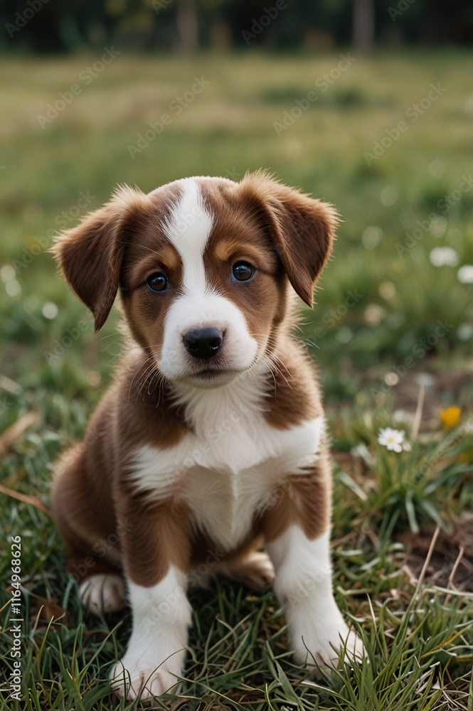 A cute brown puppy with a distinctive white patch on its face A cute brown puppy with a distinctive white patch on its face
