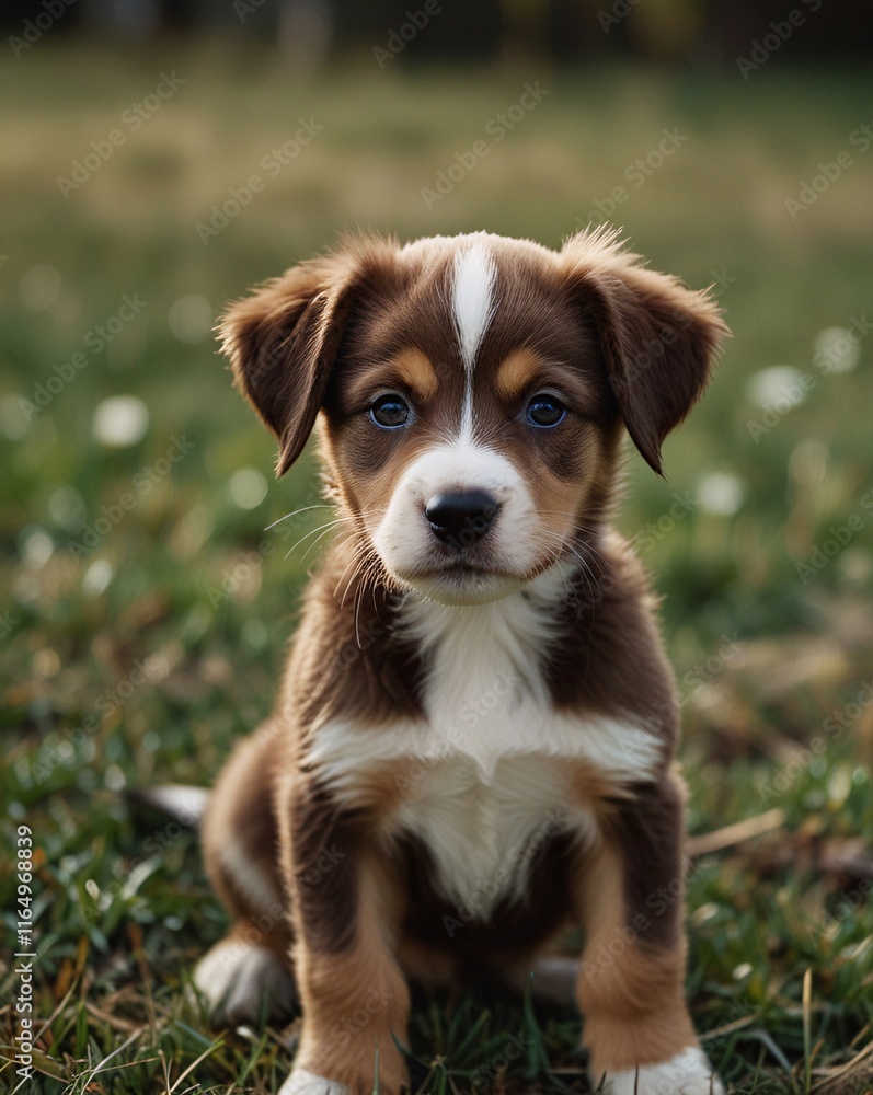 A cute brown puppy with a distinctive white patch on its face A cute brown puppy with a distinctive white patch on its face