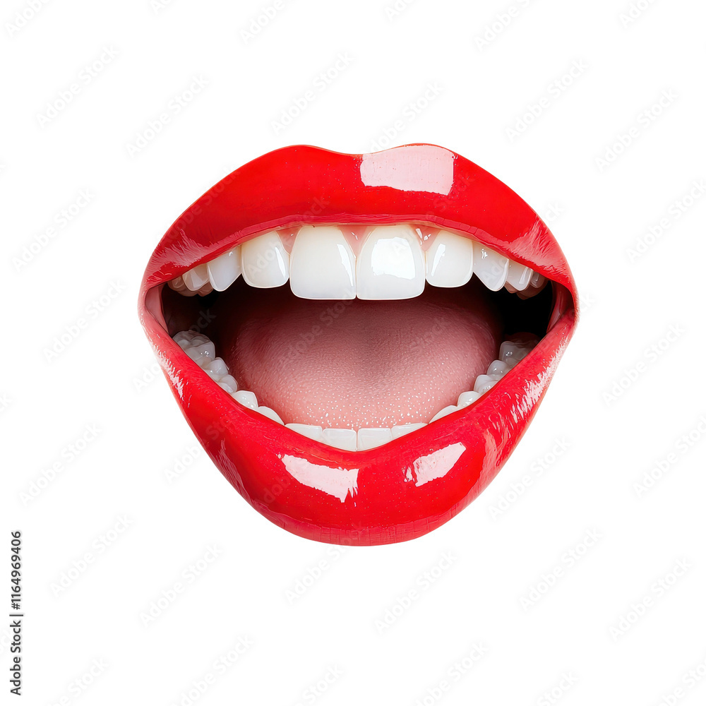 Naklejka premium Glossy Red Lips on White Background