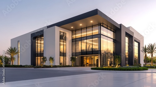 Contemporary Corporate Architecture: Front View of Luxury Commercial Building