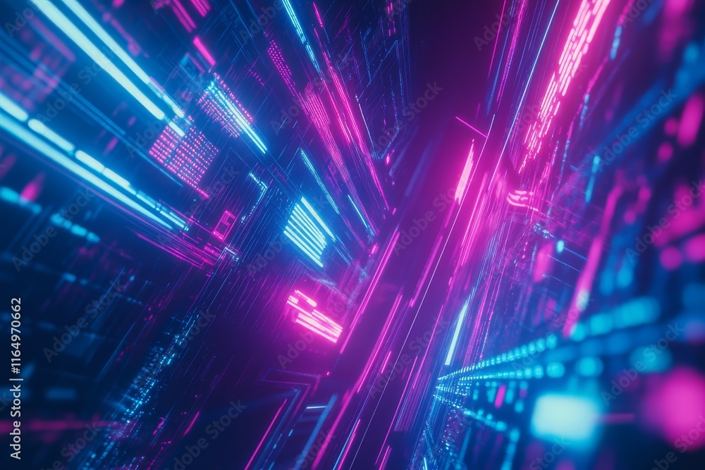 Abstract Background of Glowing Neon Lines and Geometric Tech Patterns Abstract Background of Glowing Neon Lines and Geometric Tech Patterns