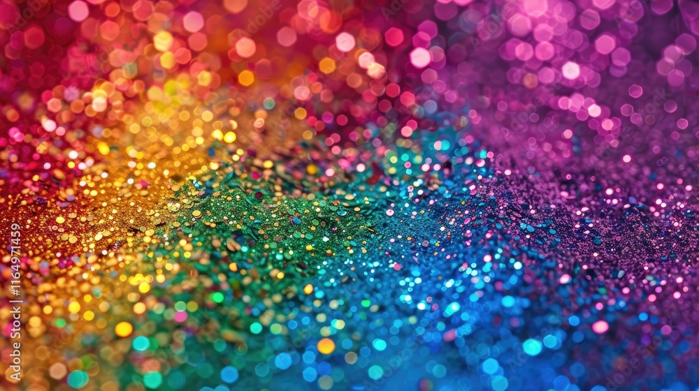 A vibrant display of colorful glitter reflecting light in a rainbow spectrum. A vibrant display of colorful glitter reflecting light in a rainbow spectrum.