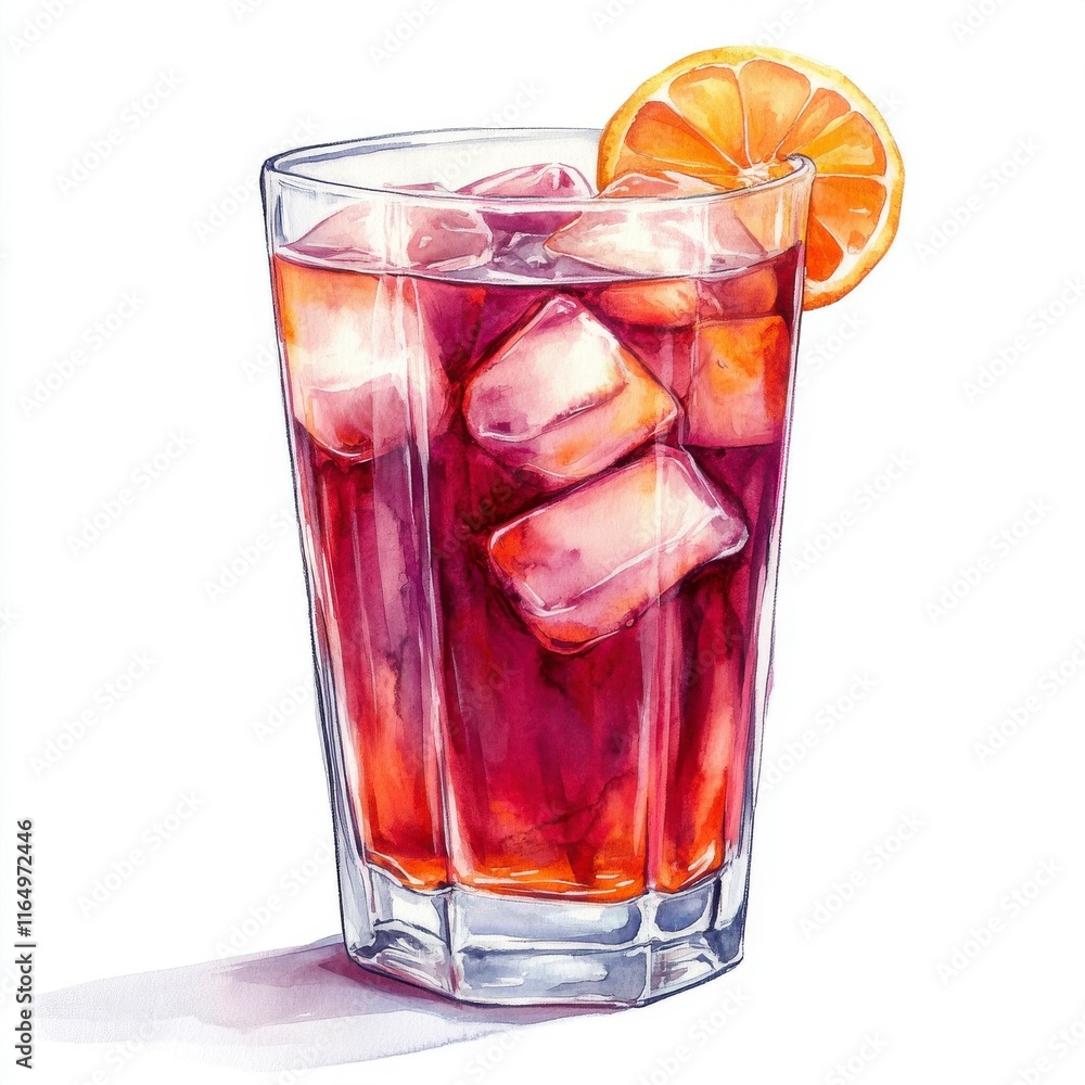 Refreshing Glass of Iced Tea with Ice Cubes and Orange Slice Refreshing Glass of Iced Tea with Ice Cubes and Orange Slice