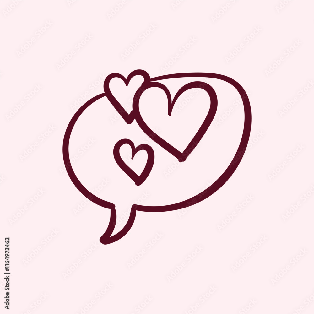 Hand drawn illustration of bubble chat with hearts. Suitable for valentine's day, presentation, graphic design