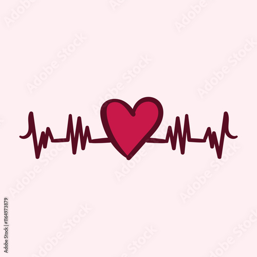 Heartbeat line hand drawing illustration with heart. Suitable for valentine's day, presentation, graphic design