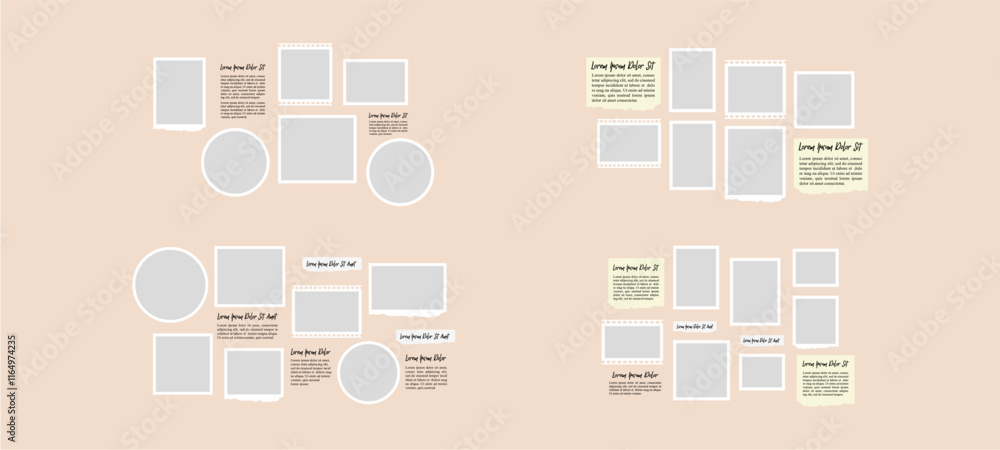 Fototapeta premium Pictures or photos frame collage. comics page grid layout abstract photo frames and digital photo wall template