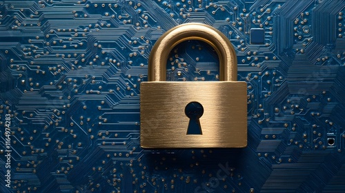 Wallpaper Mural Golden Padlock on Blue Circuit Board Background Torontodigital.ca
